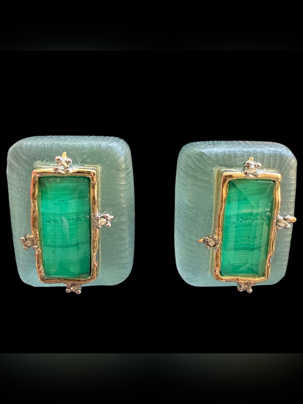 Alexis Bittar Malachite Emerald Cut Clip On Earrings